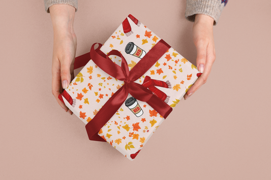 Autumn Leaves Wrapping Paper | Red Era Christmas Gift Wrap | Sustainable & Recyclable, 1pc